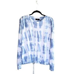 Tahari Womens Top Blue M Tie Dye Drawstring Long Sleeve New